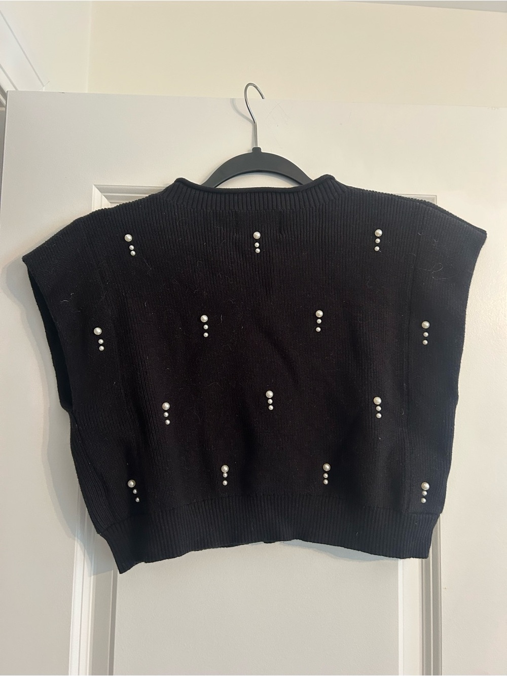 MABLE Black Crewneck Pearl-Accent Knit Top